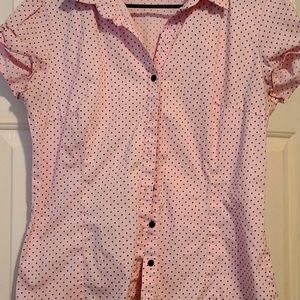 Pink and black polka dot shirt